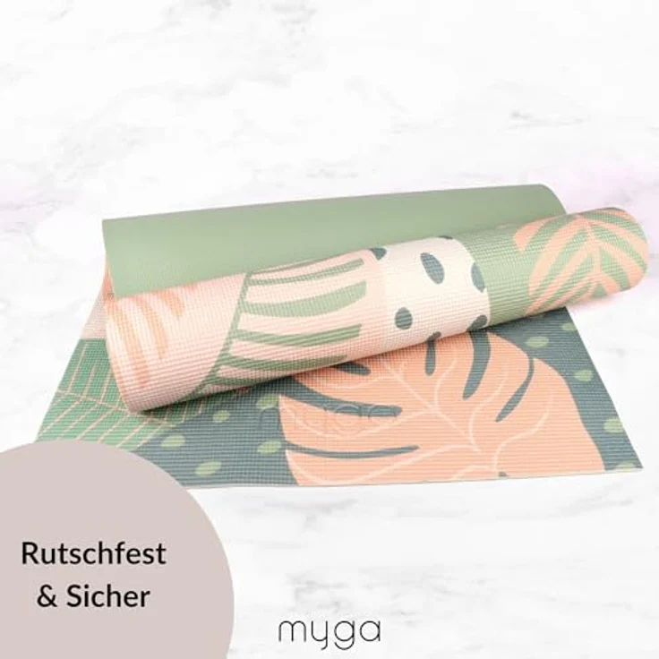 Myga Yogamatte 6 mm Dicke, Rutschfest & Tragbar, 173 cm x 61 cm, Palmen Design, Ideal für Yoga, Pilates, Meditation & Fitnessübungen – Bild 3