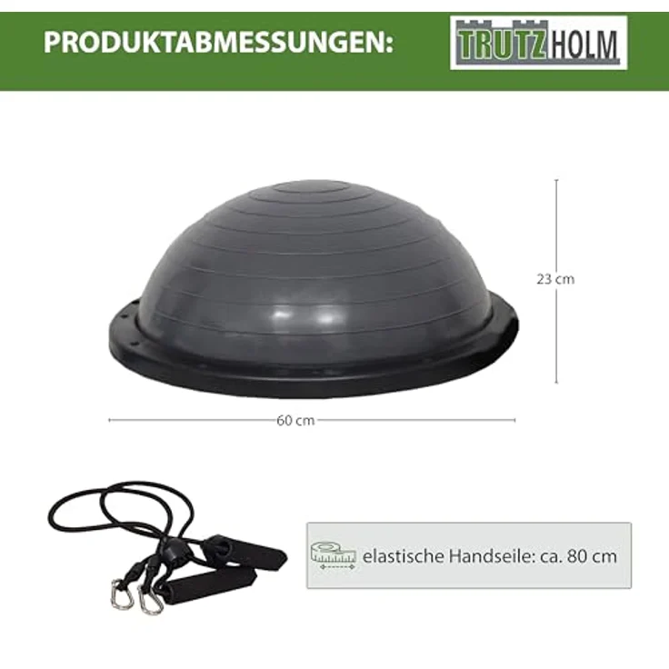 TRUTZHOLM Gymnastik Balance Ball, Balancetrainer ø 60cm in Grau mit Handgriffen und Luftpumpe, 158 kg max. Benutzergewicht – Bild 2