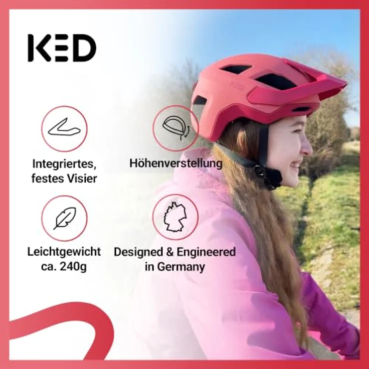 KED Embrace Jr Fahrradhelm – Jugendhelm mit integriertem Visier, Leichtbau und guter Ventilation, Farbe: Coral Matt, Größe: 52-56 (SM) – Bild 2