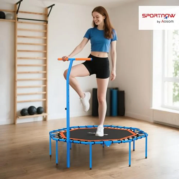 SPORTNOW Fitness Trampolin klappbar Ø128 cm, Mini Trampolin mit 5-stufig höhenverstellbarem Haltegriff, leise Gummiseile, für Indoor und Outdoor Jumping – Bild 2