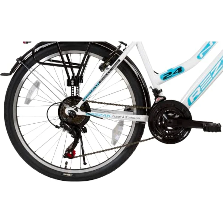 Rezzak 24 Zoll Fahrrad Mädchenfahrrad Damenfahrrad Kinderfahrrad 21 Gang RH ca 42cm Weiß Türkis Neu-051, Shimano Schaltung, Aluminium Felgen, Batteriebetriebene Beleuchtung – Bild 3