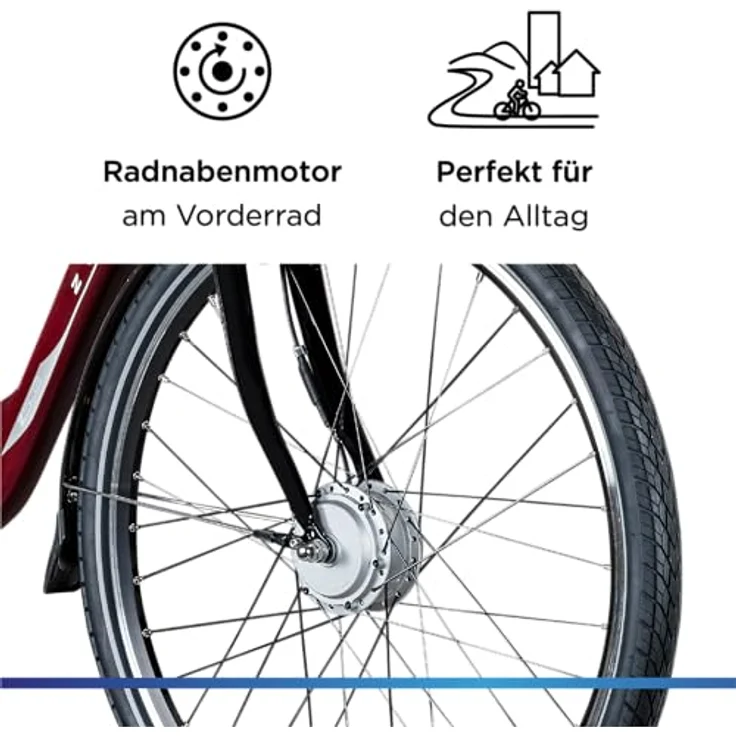 Zündapp E-Bike Z503 City, 28 Zoll, 7-Gang, Vorderradmotor 250 W, 522 Wh, weinrot – Bild 6