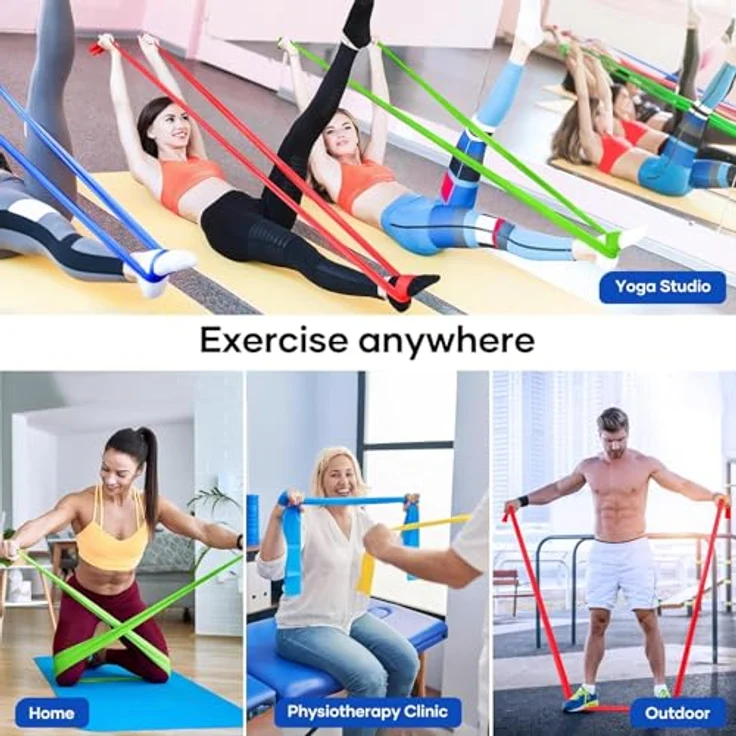 Fokky 4er-Set Fitnessbänder, 1.5M Lang in 4 Widerstandsstufen (Ultraleicht, Leicht, Mittel, Schwer), TPE Gymnastikband für Crossfit, Muskelaufbau, Yoga und Pilates für Männer und Frauen – Bild 4