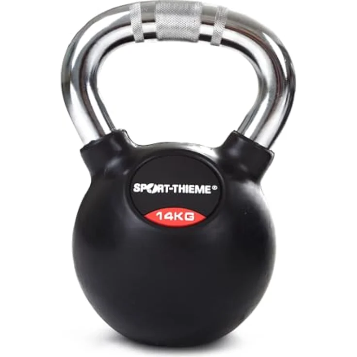 Sport-Thieme Gusseisen Kettlebell, gummiert mit rutschfestem Chrom-Griff, 11 Gewichtsklassen von 4 kg bis 32 kg, schwarz, Markenqualität – Bild 2