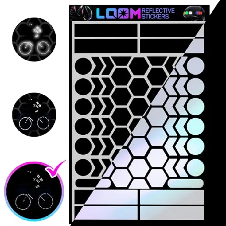 LOOM Reflektoren Aufkleber Set, 67 Stück in Engineer Schwarz, Wasserdicht, German Oralite Qualität für Helm, Auto und Schulranzen