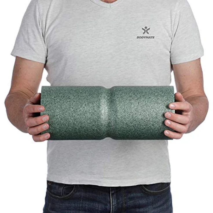 BODYMATE Faszienrolle CARE, Mittel-Hart mit umlaufender Rille zur Wirbelsäulen-Entlastung und E-Book, Midnight-Green, 35x14cm – Bild 3