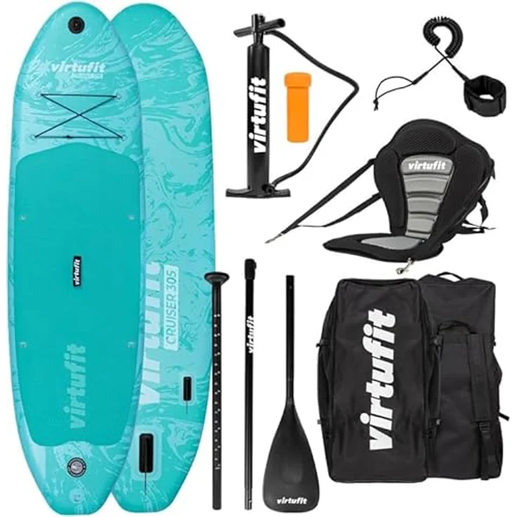 VirtuFit Supboard Cruiser 305, aufblasbares Paddling Board in Türkis mit Kajaksitz, Zubehör und Tragetasche, bis 180 kg belastbar – Bild 1