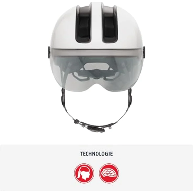 ABUS Stadthelm HUD-Y ACE, stylischer Fahrradhelm mit Visier und magnetischem, aufladbarem LED-Rücklicht, Weiß Glänzend, Größe M – Bild 2