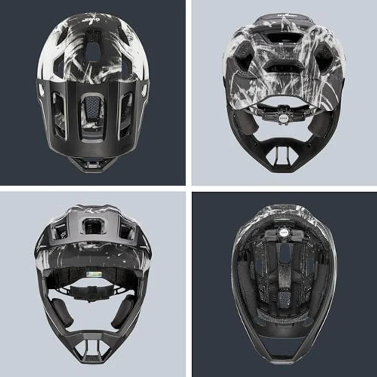 Uvex React Jr. FullFace Integral Helm für Kinder, schwarz und weiß matt, mit integrierter Sonnenblende und passiver Belüftung – Bild 4