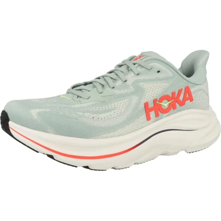 HOKA ONE ONE Clifton 10, Herren Laufschuh mit starker Dämpfung und atmungsaktivem Obermaterial, sage/neon flame, Größe 42 – Bild 4