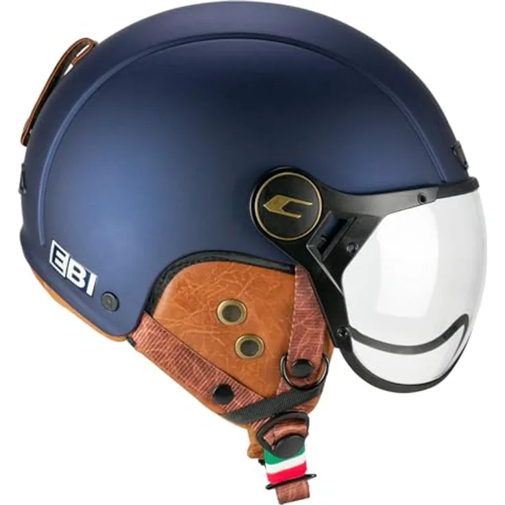 CGM Ebi Skihelm, Unisex, Satinblau, XXL (61 cm), doppelte Zertifizierung CE EN1078/EN1077, abnehmbarer Nackenschutz und Kinnschutz, Belüftungssystem, mikrometrische Schnalle