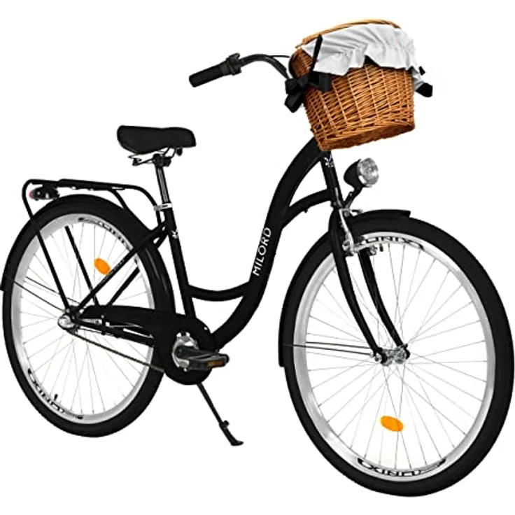 Milordbikes City-Fahrrad, Schwarz, 46 cm, Aluminiumfelgen, Vorder- und hinterer Gepäckträger, Freizeit- und Fitnessrad – Bild 1