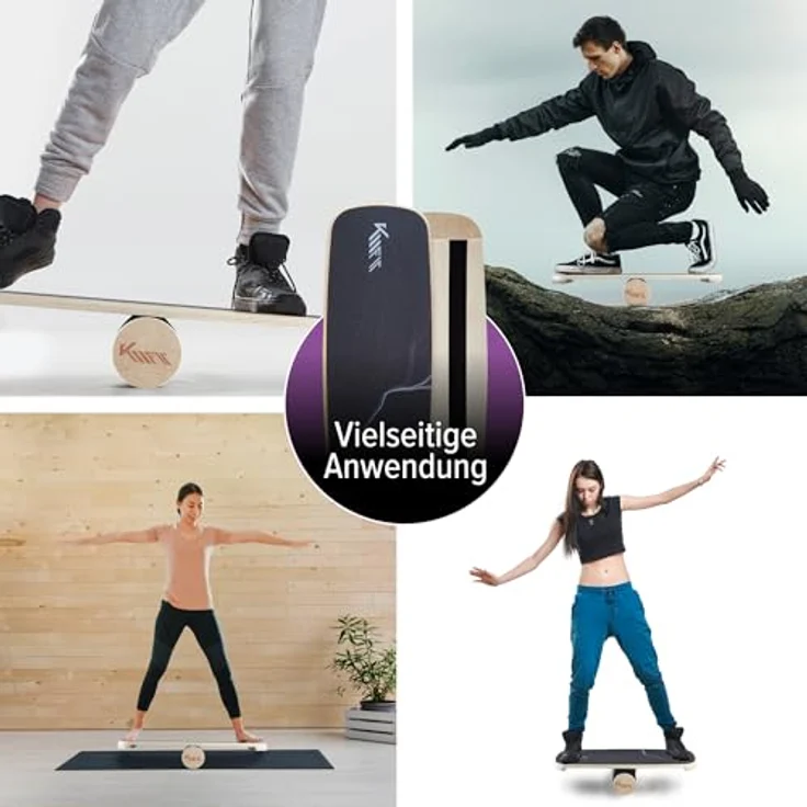 KM-Fit Balance Board | Balancebrett aus Holz | Indoor Skateboard Indoorboard | Surfboard, Surfbrett für Koordinationstraining | Kraft- & Gleichgewichtstrainer | Indoor-Surfen & Skaten – Bild 4