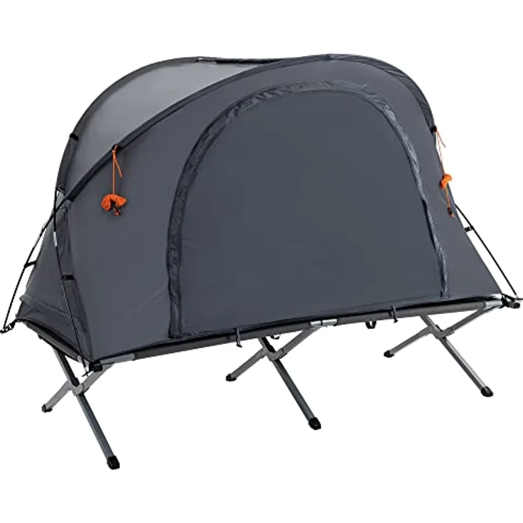 Outsunny Campingbett mit Zelt, erhöhtes Feldbett für 1 Person, Kuppelzelt mit selbstaufblasbarer Matratze und Tragetasche, grau, 200 x 86 x 147 cm – Bild 1