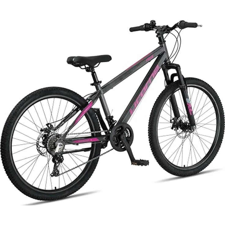 Licorne Bike Thunder Premium Mountainbike, Anthrazit/Rosa, 26 Zoll, Shimano 21 Gang, hydraulische Scheibenbremsen, Hardtail – Bild 3