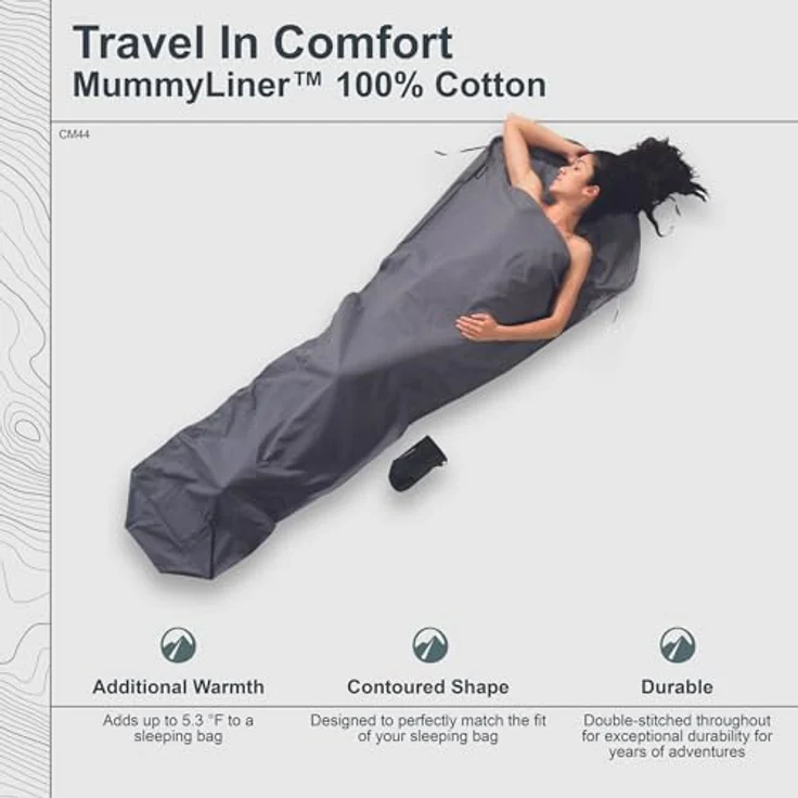 COCOON Cotton MummyLiner - Extrem leichter Innenschlafsack, Elephant Grey – Bild 2
