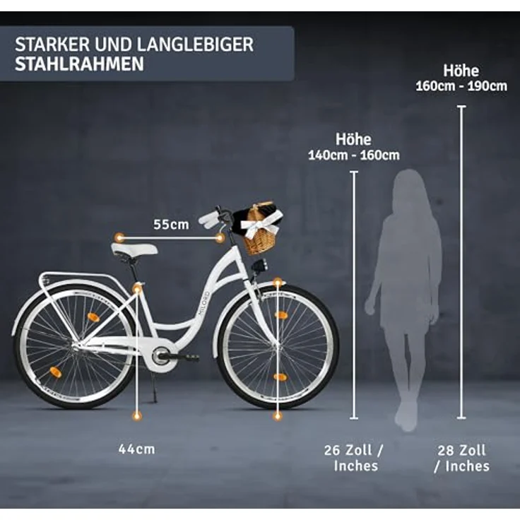 Milordbikes City-Fahrrad, 46 cm, Weiß, Metall, mit hochwertiger Ausstattung und Aluminiumfelgen, ideal für Freizeit, Sport & Fitness – Bild 3