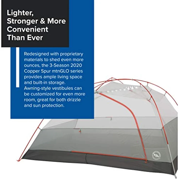 Big Agnes Copper Spur HV UL 3 mtnGLO, Kuppelzelt für 3 Personen, 1.77 kg mit LED-Beleuchtung und wetterfester Beschichtung – Bild 2