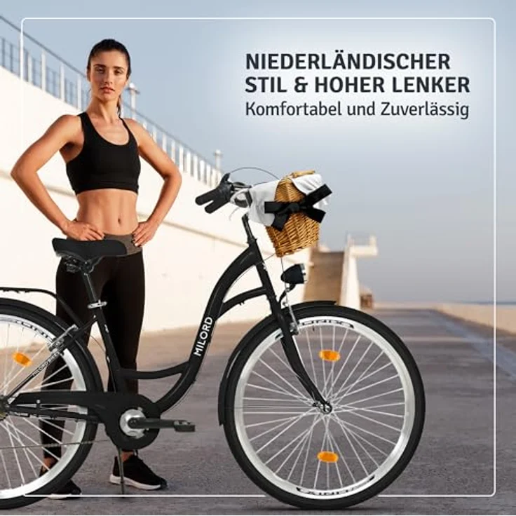 Milordbikes City-Fahrrad, schwarz, Metall, 46 cm, 90 % vormontiert, inkl. Pedale und Werkzeug, leicht rollende 700C x 35 mm Reifen – Bild 4
