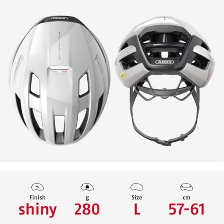 ABUS Rennradhelm PowerDome MIPS - leichter Fahrradhelm mit Aufprallschutz und cleverem Belüftungssystem - Made in Italy - Weiß Glänzend, Größe L – Bild 3