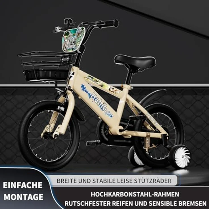 Habib Gruppe Dino-Fahrrad, Kinderfahrrad im Dinosaurier-Design mit 6-teiligem Schutz-Set und höhenverstellbarem Sattel, für Kinder von 85 cm bis 140 cm – Bild 2