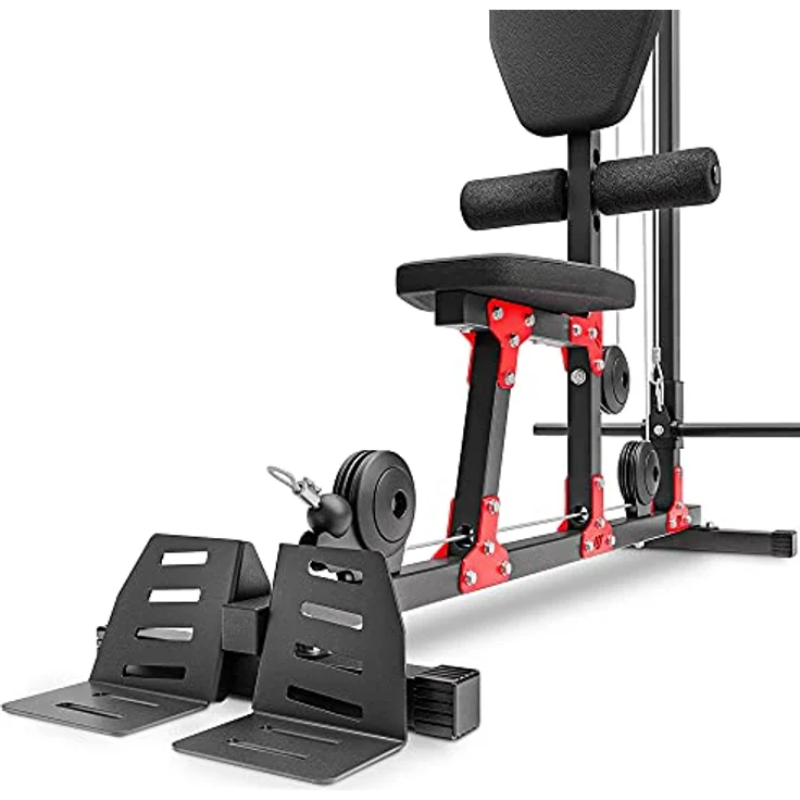 Marbo Sport Latzugstation MH-W106 2.0 | Einstellbare Polsterrollen, Hantelscheibenbeladung, Rückenstützte und Zusatzrad, Rutschfeste Podeste | Made in EU – Bild 5