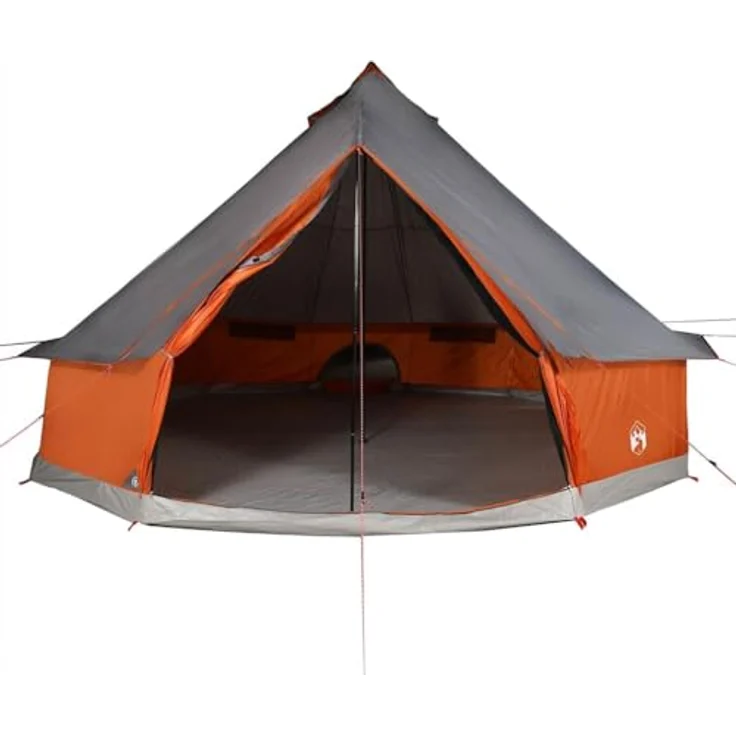 vidaXL Tipi Familienzelt 6 Personen, wasserdichtes Campingzelt mit Netzwänden und E-Anschluss, grau orange, 185T Polyester – Bild 4