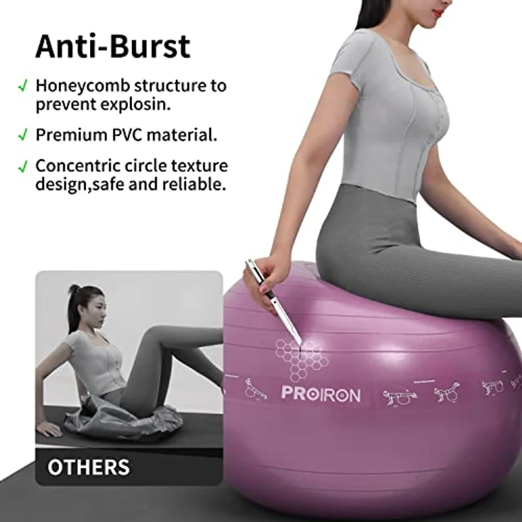 PROIRON Gymnastikball Pezziball Sitzball Büro mit Lehrposen, Anti-Burst Stabilitätsball Yoga Ball Stuhl 55/65/75 cm mit Pumpe und Stecker – Bild 4
