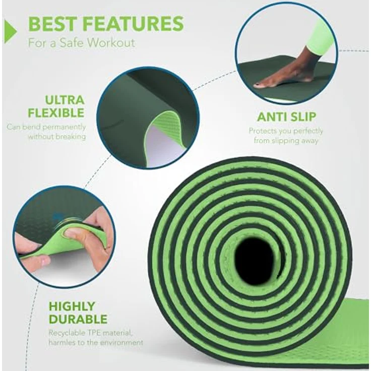 RE:SPORT Yogamatte mit Tragetasche | Gymnastikmatte rutschfest | Fitnessmatte schadstofffrei | Trainingsmatte mit Tragegurt Phthalatfrei 183 x 61 x 0,6 cm, blau – Bild 5