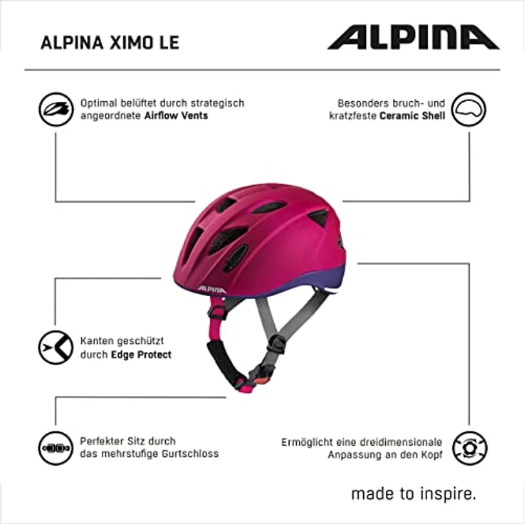 Alpina Kids Ximo Le Deeprose - Violet, Größe 49 - 54 cm - Fahrradhelm, Farbe Pink – Bild 7