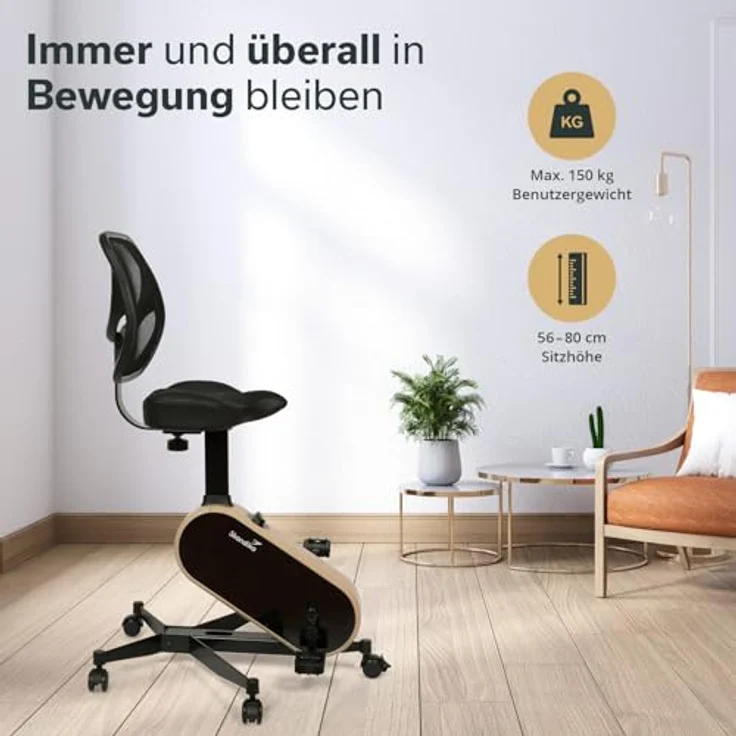 Skandika Office Bike, Ergometer mit 8-fach verstellbarer Sitzhöhe und Bluetooth-Receiver, Holzoptik – Bild 5