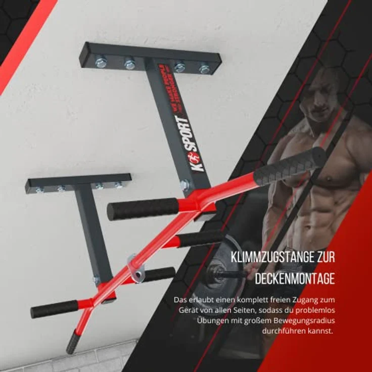 K-Sport: Klimmzugstange zur Deckenmontage I Kraftstation mit Pull-Up Bar & 3 Griffen I Klimmzugturm für Muskeltraining I Pull Up Mate, inkl. E-Book – Bild 3