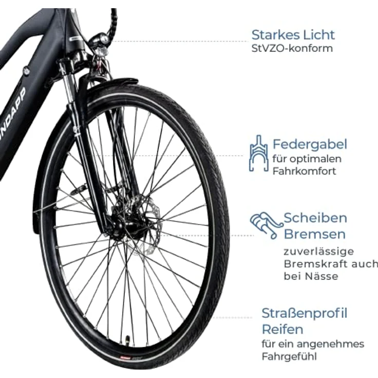 ZÜNDAPP Z810 Damen E-Bike Trekkingrad Pedelec E-Trekkingrad Fahrrad Trekking Bike StVZO (schwarz, 50 cm) - Leistungsstarker Heckmotor, 24 Gang Schaltung, hydraulische Scheibenbremsen – Bild 3