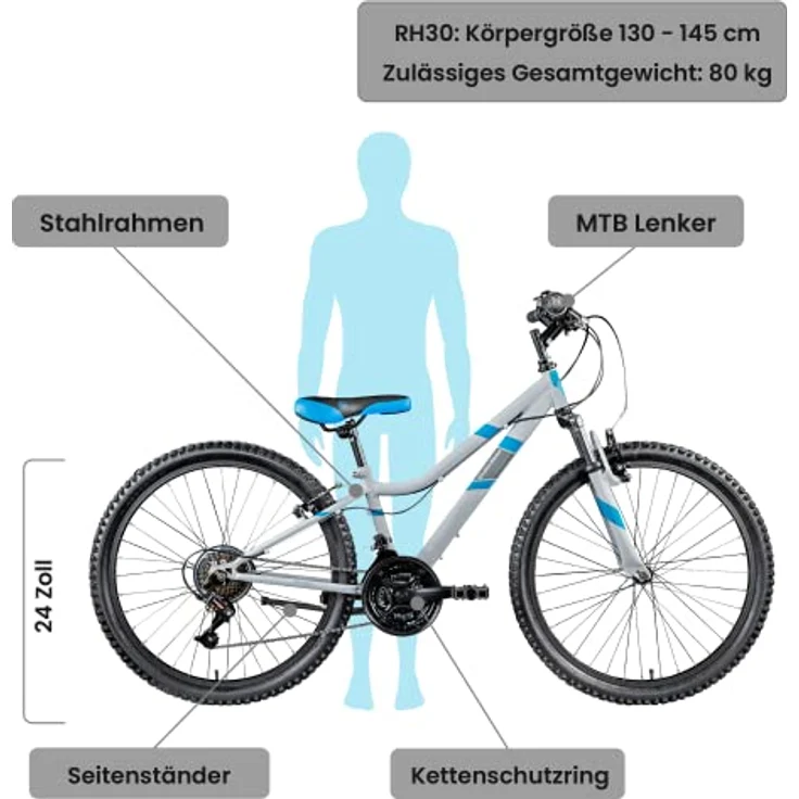 Galano Mountainbike GA20, 24 Zoll, 21 Gang Saiguan, Jugendfahrrad für Mädchen und Jungen, 21 Gänge, blau – Bild 3
