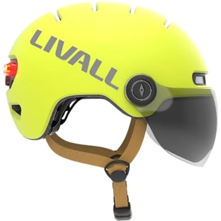 Livall L23, Gelber Fahrradhelm mit Schutzvisier, LED-Beleuchtung und SOS-Funktion, Größe L 58-61 cm – Bild 3