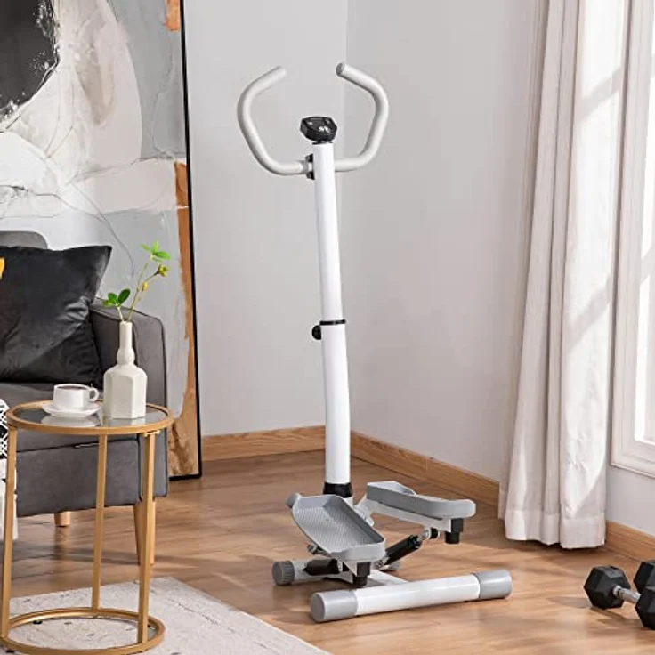 HOMCOM Stepper mit Handgriff, Fitness Heimtrainer für Bein- und Po-Training, LCD-Bildschirm, einstellbare Geschwindigkeit, Metall und ABS, Weiß+Grau, 55 x 53 x 118-128 cm – Bild 2