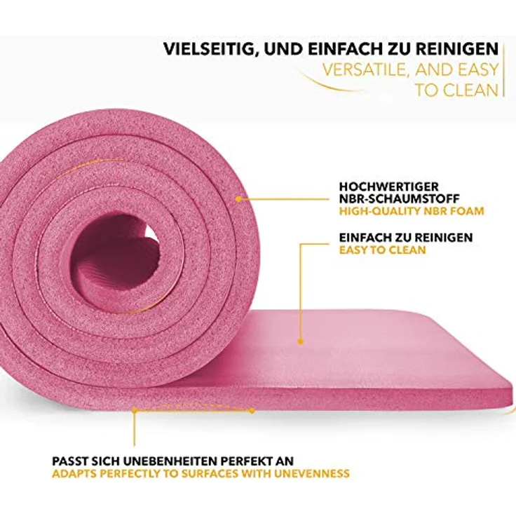 TRESKO Yogamatte Phthalatfrei, rutschfest & gelenkschonend mit Tragegurt, 185 x 60 x 1,5 cm, rosa – Bild 5
