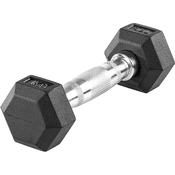 Hex Kompakthantel aus Gummi, 1 kg, Hexagon-Hantel – Bild 1