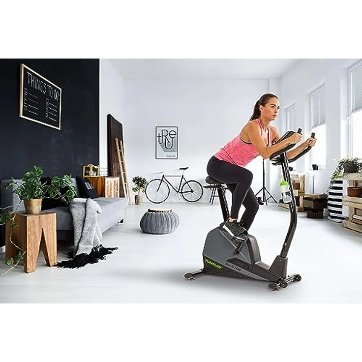 Tunturi Heimtrainer Star Fit E100, Ergometer mit 24 Widerstandsstufen, 20 Trainingsprogrammen, Herzfrequenz-Sensoren und 8 kg Rotationsmasse – Bild 2
