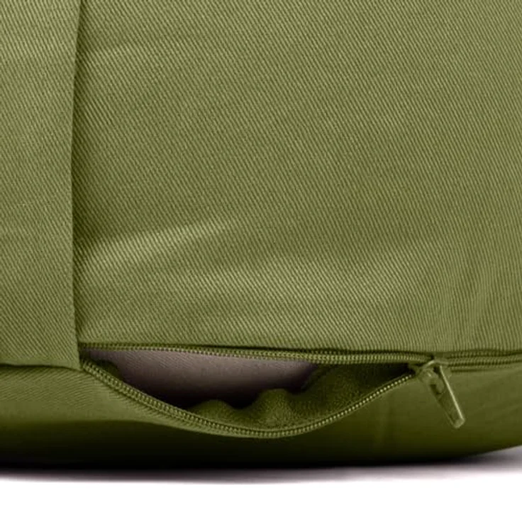 Bodhi Meditationskissen Rondo ECO | Yogakissen mit Bio Dinkelfüllung | Bezug aus 100% Baumwolle | Waschbarer Bezug mit praktischer Trageschlaufe | Höhe 20 cm (lodengrün) – Bild 2