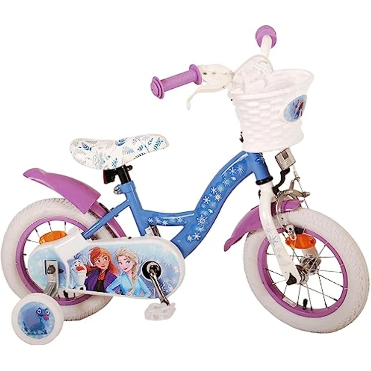 Volare Kinderfahrrad 12 Zoll Kinder Mädchen Fahrrad Rad Frozen 2 Eiskönigin Elsa 21277-SACB, Rücktrittbremse, Korb, Stützräder, Kettenschutz, Schutzbleche, Blau – Bild 3