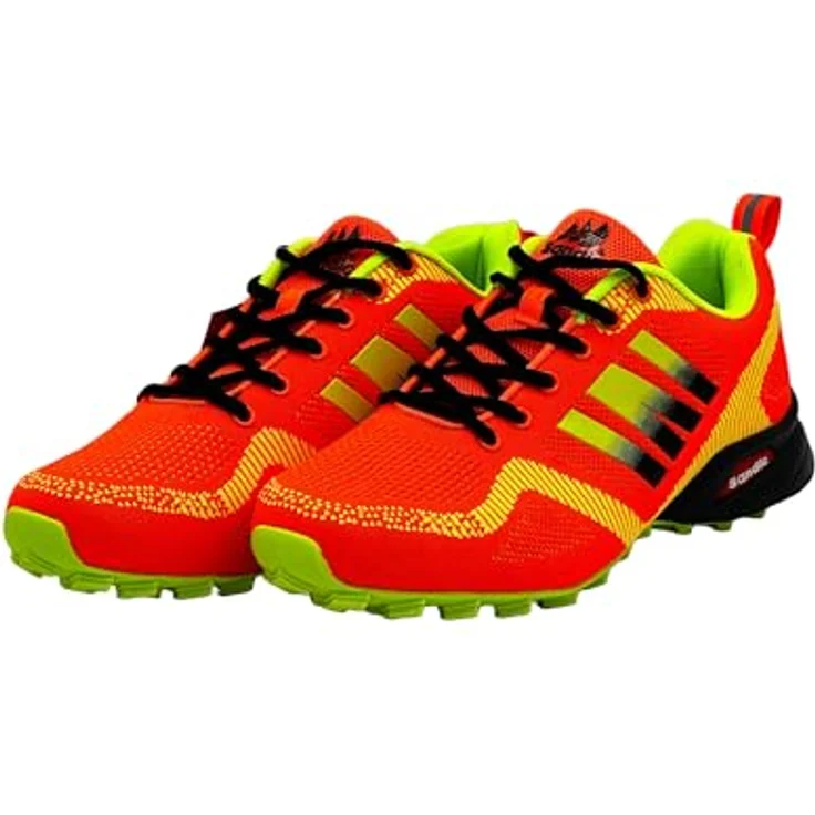 Avior Home Nowalnd Herren Damen Sneaker Runners, Atmungsaktive Sportschuhe mit rutschfester Sohle, Orange/Grün, Größe 42 – Bild 3