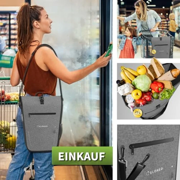 Eloneo Velotasche, 25 l Gepäckträgertasche mit gepolstertem Laptopfach, zuschaltbarer LED-Beleuchtung und Quick-Connect-System, wasserdicht nach IPX4 – Bild 5