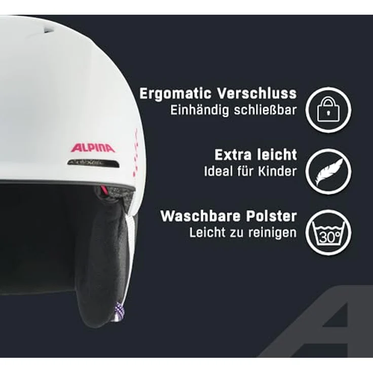 ALPINA BRIX JR, Skihelm für Kinder, sicherer und klimatisierter Schutz, waschbares Innenfutter, White-Graphic matt, L (55-59 cm) – Bild 3