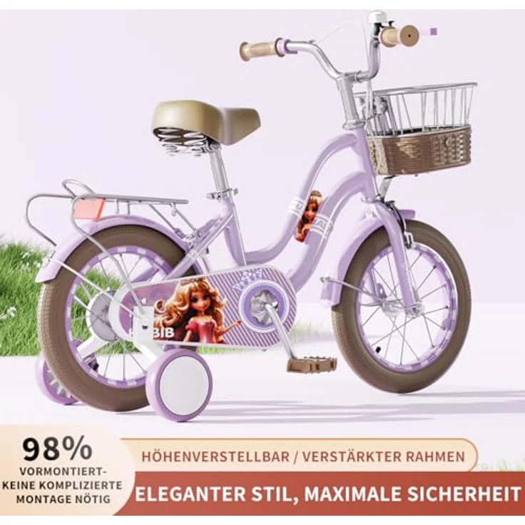 Habib Gruppe Kinderfahrrad Mädchenfahrrad mit 6-teiligem Schutz-Set, dualem Bremssystem und höhenverstellbarem Sattel für 3-8 Jahre – Bild 3