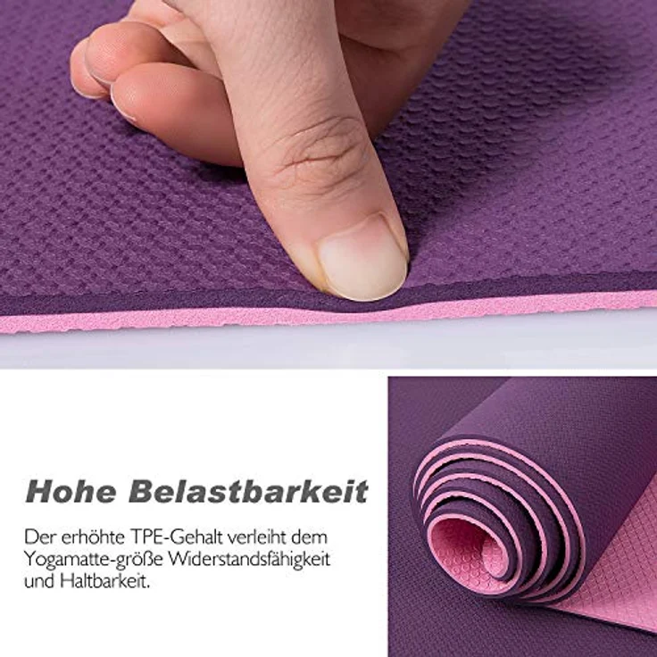 TOPLUS Yogamatte, gepolsterte und rutschfeste Gymnastikmatte für Fitness, Pilates & Yoga mit Tragegurt, Lila-Pink – Bild 2