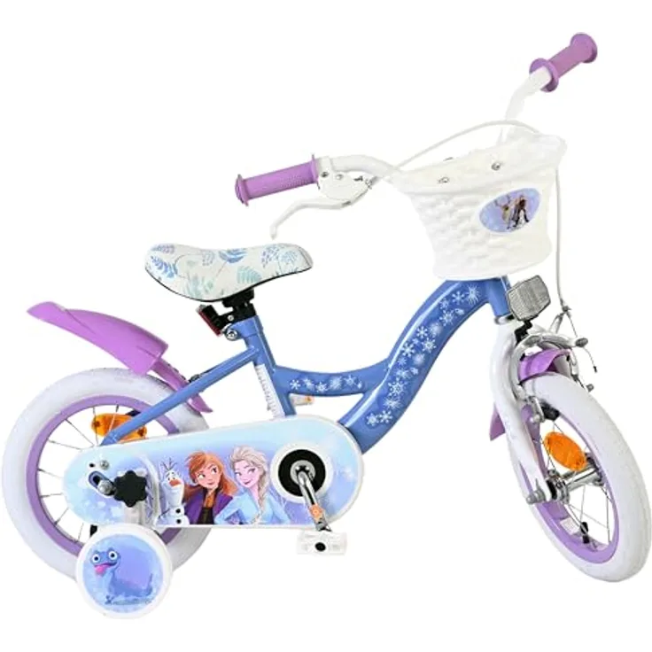 Volare Disney Frozen 2 Kinderfahrrad für Mädchen, 12 Zoll (30 cm), Blau/Lila, mit abnehmbaren Stützrädern und höhenverstellbarem Sattel und Lenker