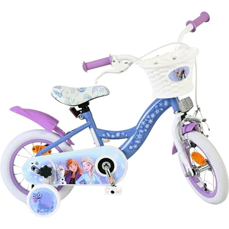 Volare Disney Frozen 2 Kinderfahrrad für Mädchen, 12 Zoll (30 cm), Blau/Lila, mit abnehmbaren Stützrädern und höhenverstellbarem Sattel und Lenker – Bild 1