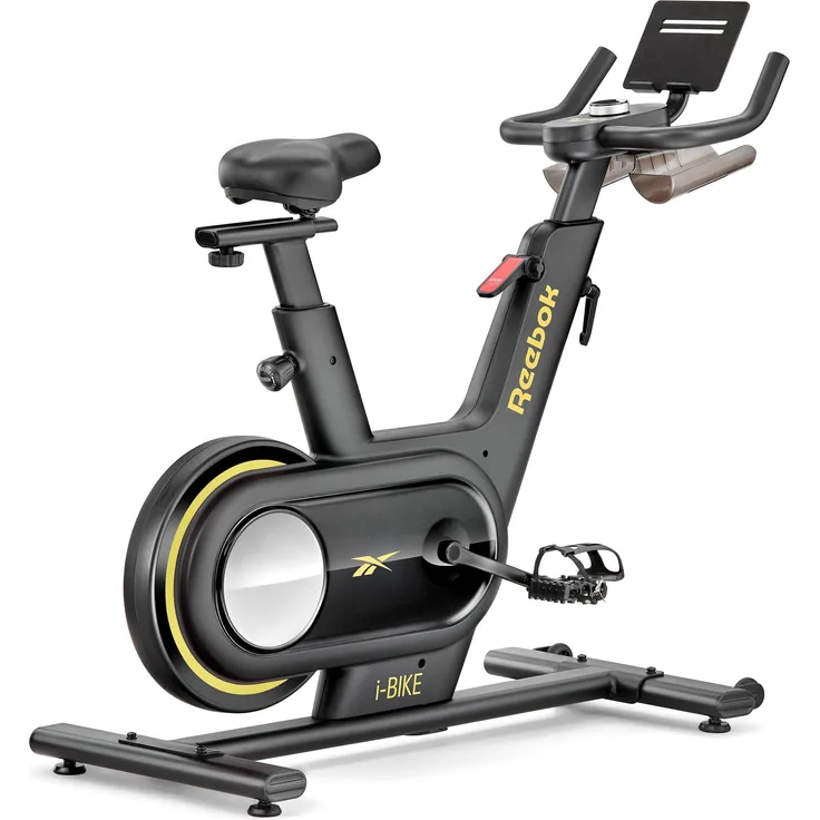 Reebok i-Bike Indoor Cycle, Ergometer mit 12 Programmen, 32 Widerstandsstufen, LED-Konsole und Tablet-Halterung