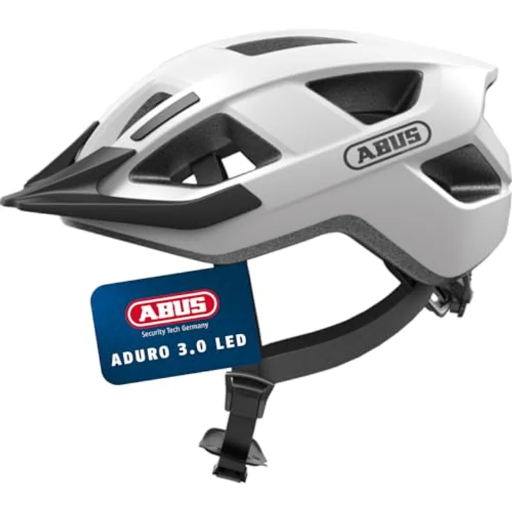 ABUS Fahrradhelm Aduro 3.0 LED - City-Helm für Damen und Herren, Größe M, Weiß, mit Rücklicht